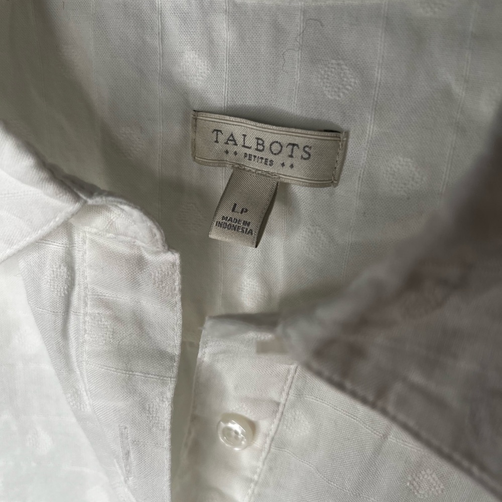 Talbots White Textured Dot Button Pullover Blouse… - image 4